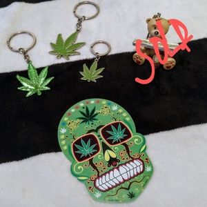 Pot leaf key chains sugar skull magnet